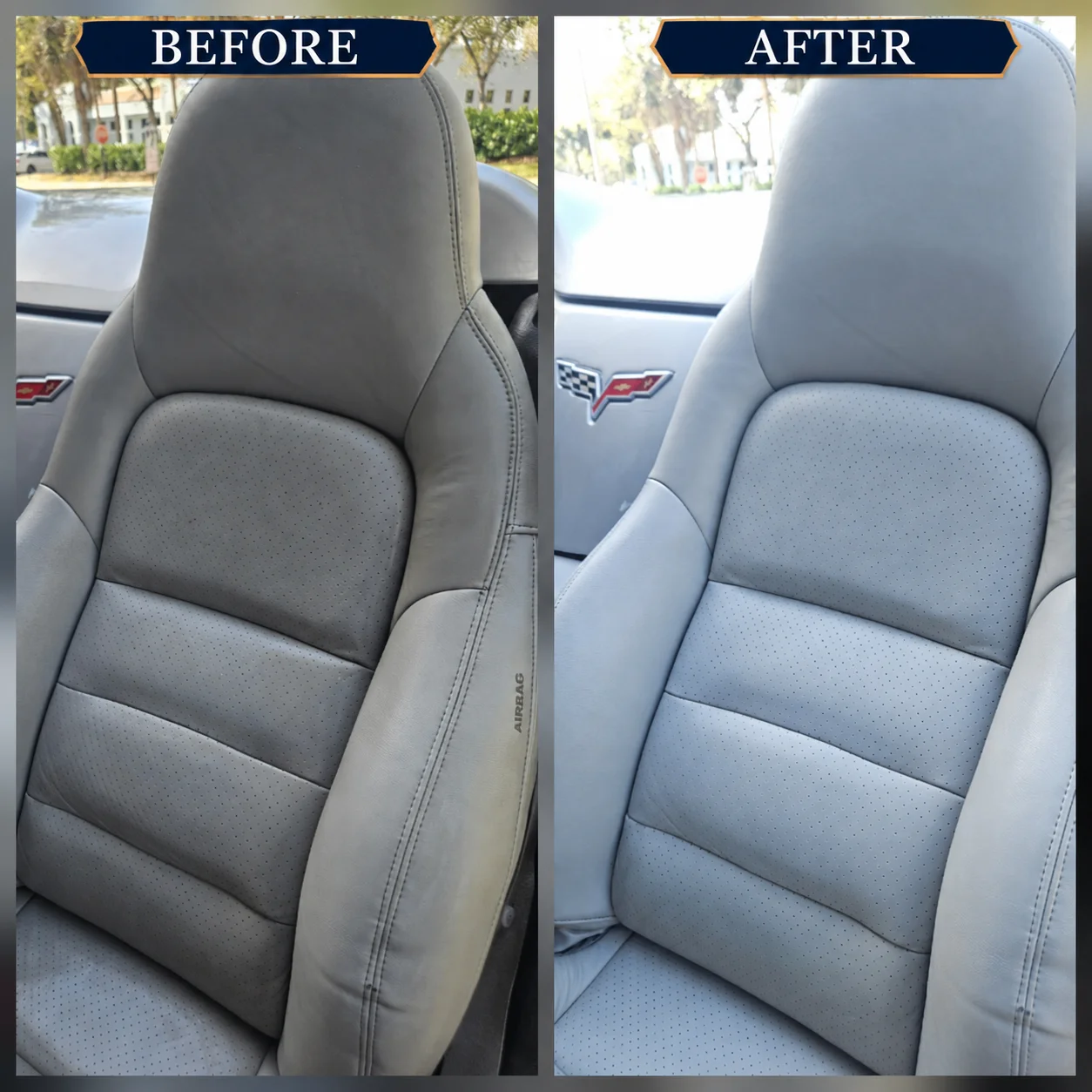 Conditioned leather upholstery after restoration service